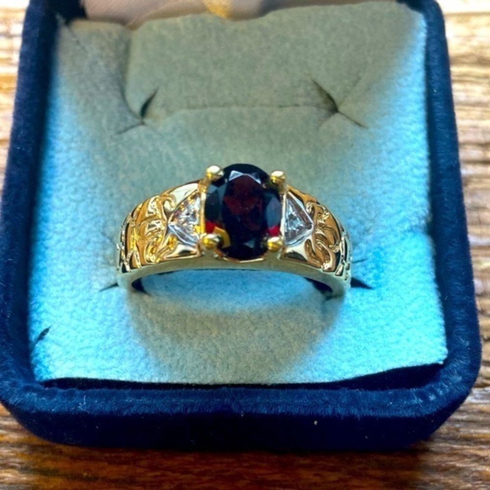 ✨925 Sterling Silver Gold Tone Ruby Cocktail Ring Sz 11 Unique
